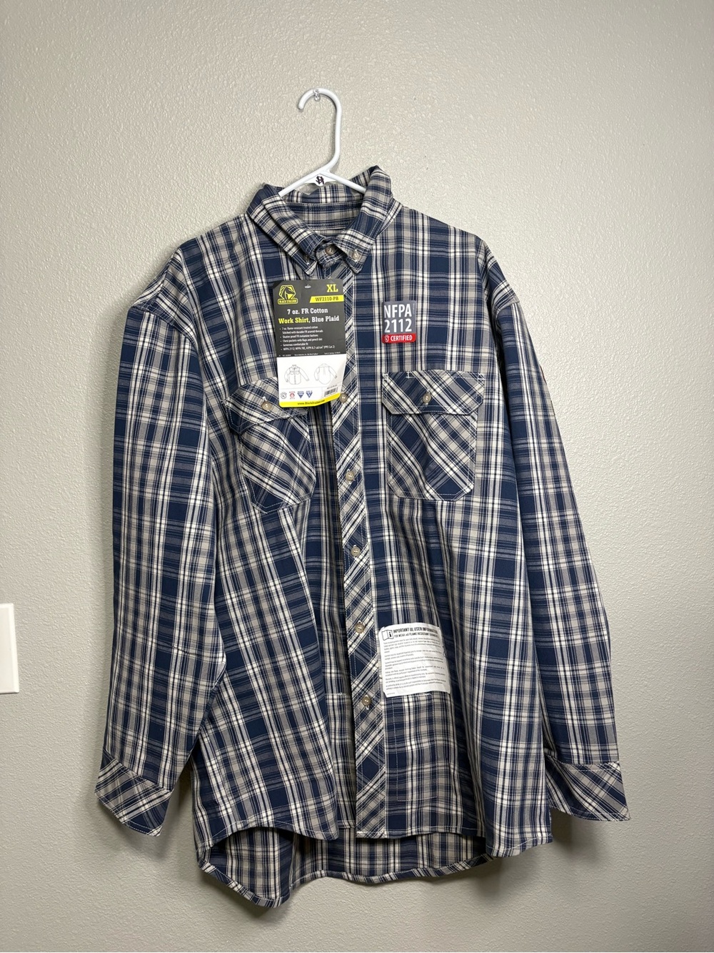 Black Stallion FR AR Blue Plaid Work Shirt XL NFPA 2112 CAT 2 NWT